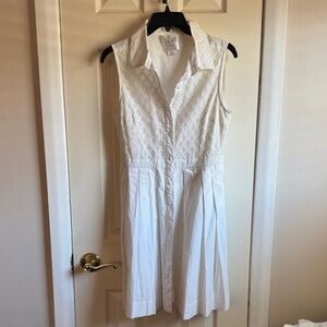Sleeveless White Eyelet Shirt Dress